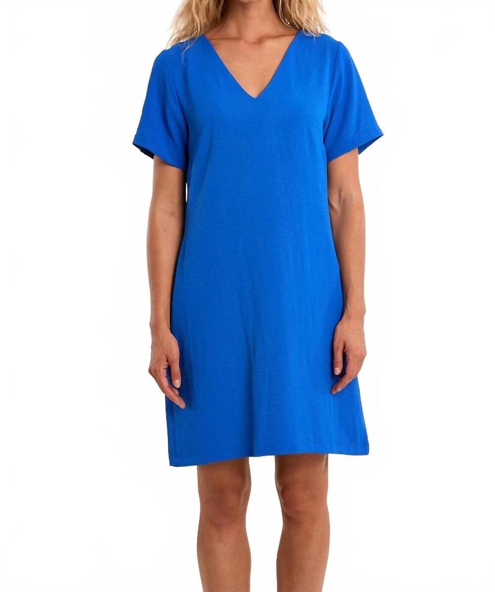 NEW MOLLY BRACKEN short sleeve v neck shirt dress in cobalt